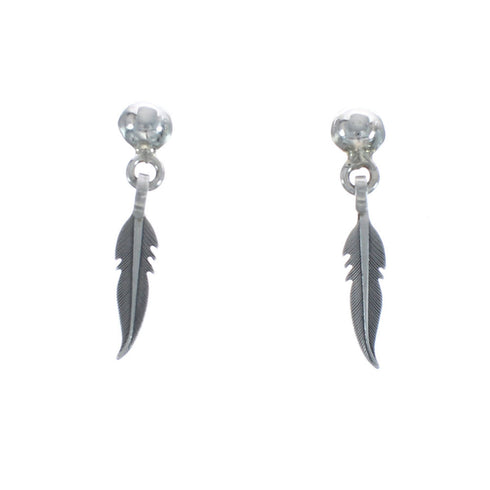 Native American Sterling Silver Feather Post Dangle Earrings JX125553